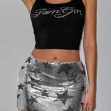 Minigonna sexy a vita alta con paillettes e linea ad A