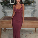 Sexy abito lungo aderente con scollo all'americana e schiena scoperta di Peter Pan