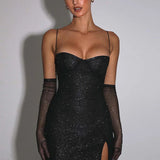 Abito da festa con spalline sottili e lucide