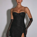 Abito da festa con spalline sottili e lucide