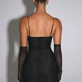 Abito da festa con spalline sottili e lucide