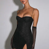 Abito da festa con spalline sottili e lucide