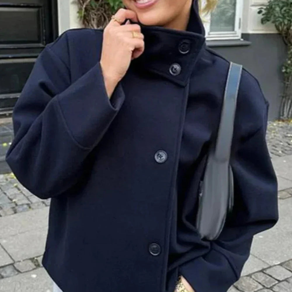 Soprabito corto casual in lana con revers