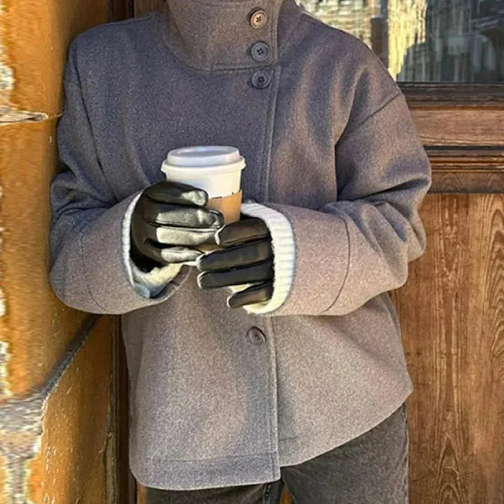 Soprabito corto casual in lana con revers