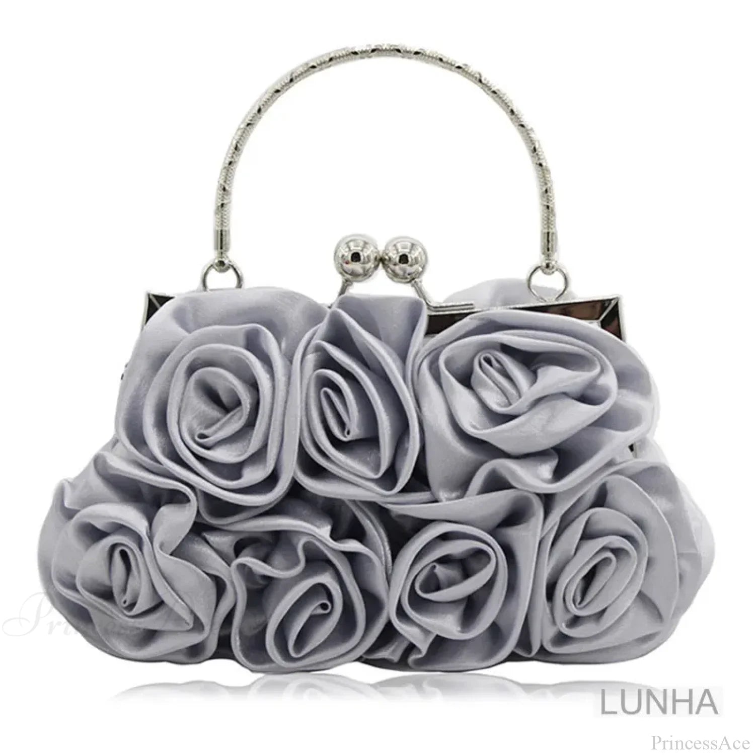 Borsa da cena con cornice di fiori di rosa in seta