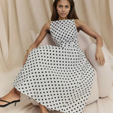 Abito lungo casual senza maniche a pois