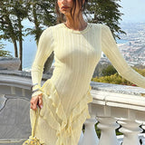 Abito lungo elegante con orlo arricciato sottile