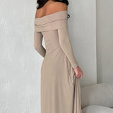 Abito lungo formale minimale con spalle scoperte e aderente