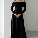 Abito lungo formale minimale con spalle scoperte e aderente