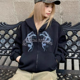 Felpa con cappuccio corta con zip e strass stampa serpente