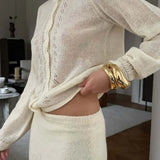 Cardigan girocollo in maglia con pizzo ritagliato