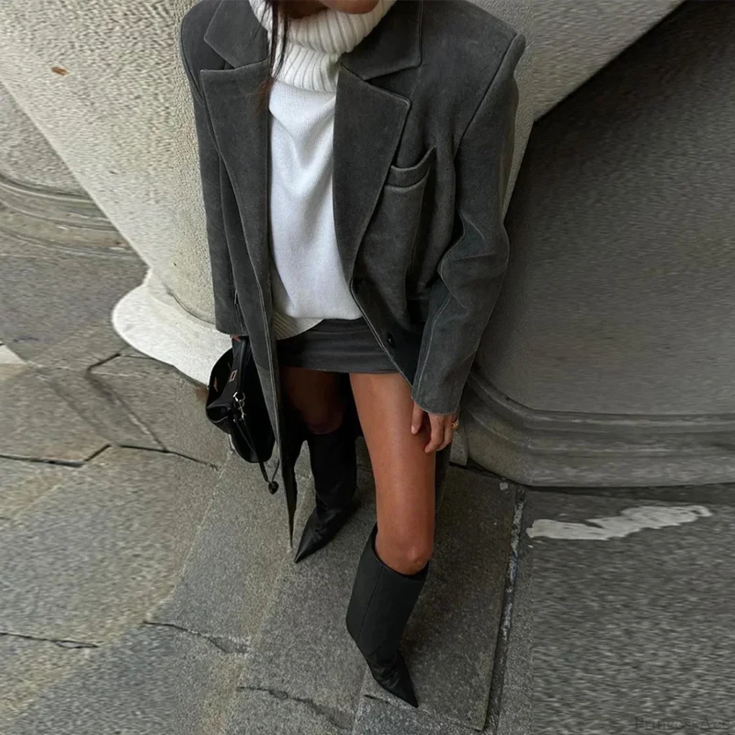 Cappotto monopetto con revers in pelle