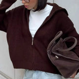 Cardigan casual con cerniera semplice e solido, giacca in maglia larga