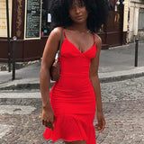 Abito midi estivo senza maniche con volant e spalline sottili per feste in discoteca