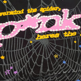 Felpa con cappuccio spessa in pile di cotone con stampa di lettere ragnatela