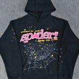 Felpa con cappuccio spessa in pile di cotone con stampa di lettere ragnatela