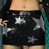 Gonna aderente con paillettes e stampa a stelle per festival e carnevale