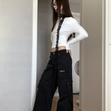 Pantaloni cargo multitasche a vita alta con gamba dritta