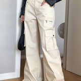 Pantaloni cargo multitasche a vita alta con gamba dritta