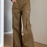 Pantaloni cargo multitasche a vita alta con gamba dritta