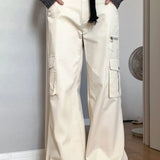 Pantaloni cargo multitasche a vita alta con gamba dritta