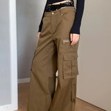 Pantaloni cargo multitasche a vita alta con gamba dritta