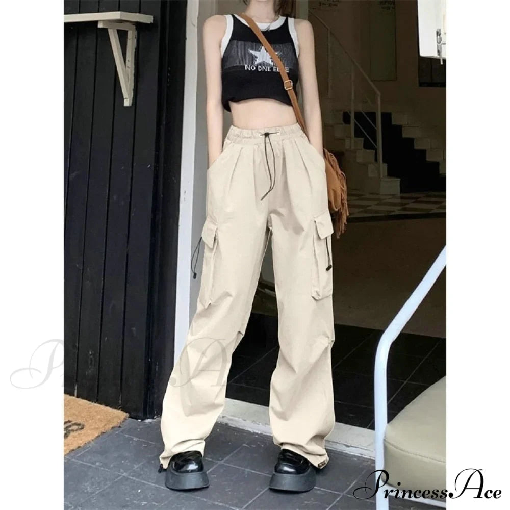 Pantaloni dritti alla moda, tasche larghe sulle gambe, pantaloni da jogging