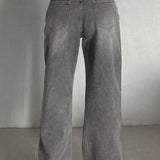 Jeans a gamba larga lavati grigio fumo vintage da strada