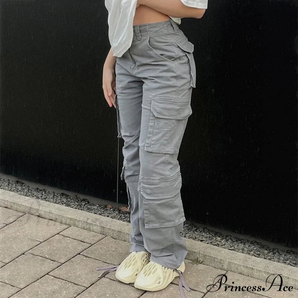 Pantaloni dritti a vita alta con gamba larga e tasche da streetwear