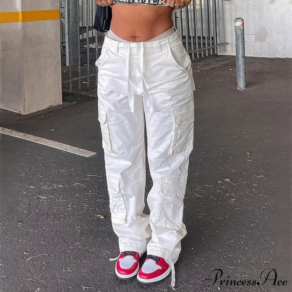 Pantaloni dritti a vita alta con gamba larga e tasche da streetwear