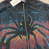 Felpa con cappuccio e zip con stampa vintage Spider Web Streetwear