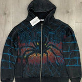 Felpa con cappuccio e zip con stampa vintage Spider Web Streetwear