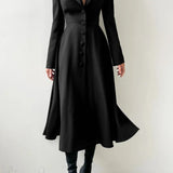 Abito lungo elegante con blazer solido e spalle strutturate