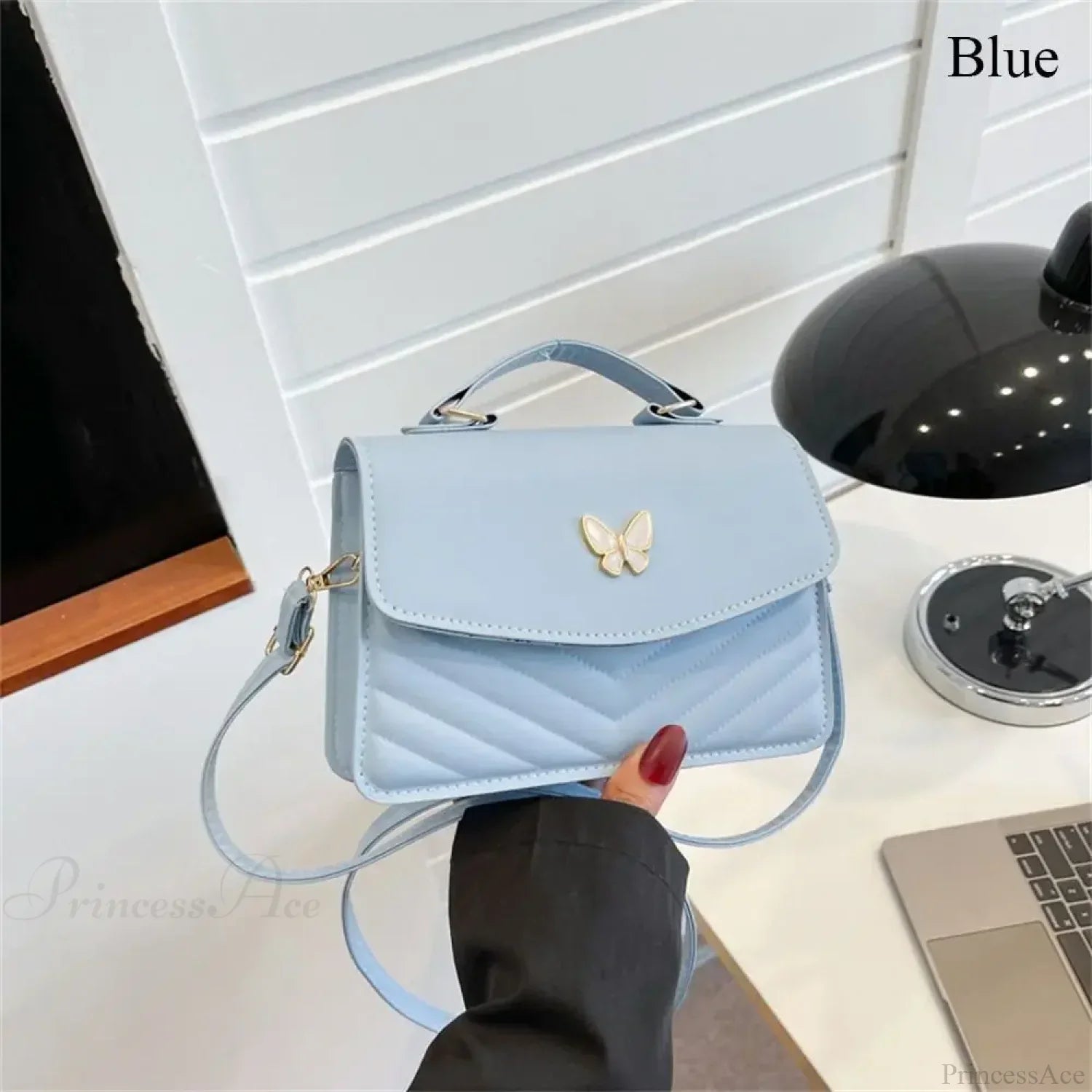 Elegante borsa a mano in pelle PU con ricamo a farfalla
