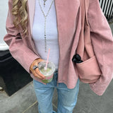 Giacca casual elegante in pelle scamosciata a maniche lunghe