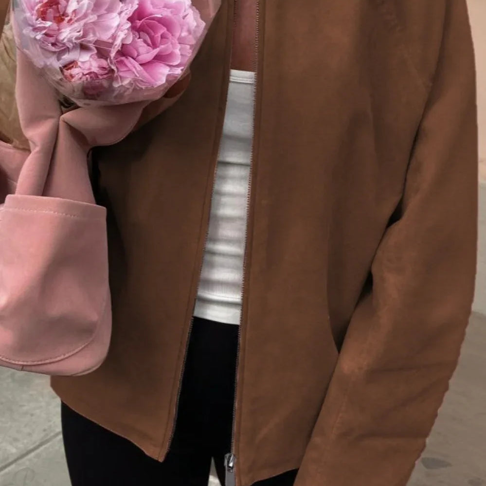 Giacca casual elegante in pelle scamosciata a maniche lunghe