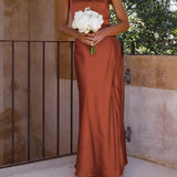 Abiti da damigella d'onore midi in raso con scollo all'americana estivi