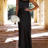 Abiti da damigella d'onore midi in raso con scollo all'americana estivi