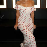 Abito lungo a pois con volant Sweet Vacation