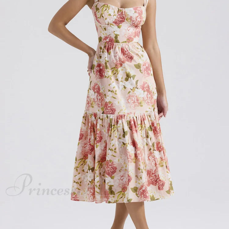 Abiti midi senza schienale floreali, dolci e piccanti