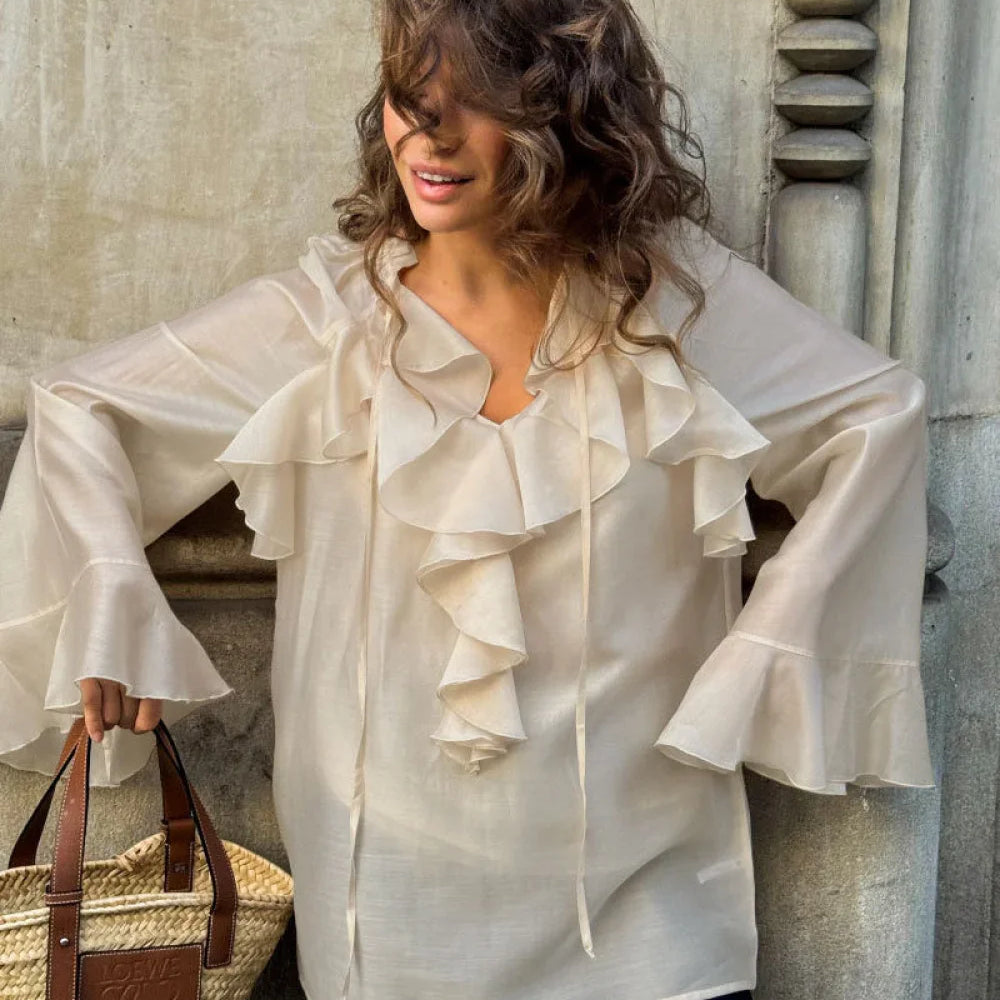 Blusa a doppio strato con volant in Tencel