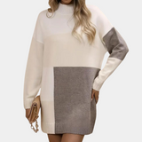 Abito in maglia da donna - Maglia - Vestibilità ampia - Collo alto - Design patchwork