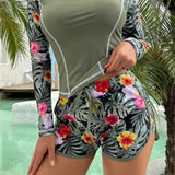 Set Rashguard con stampa tropicale in due pezzi