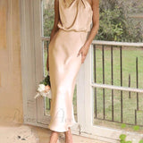 Abiti da damigella d'onore unici, senza maniche, con scollo alto e charme