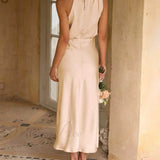 Abiti da damigella d'onore unici, senza maniche, con scollo alto e charme