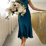 Abiti da damigella d'onore unici, senza maniche, con scollo alto e charme