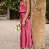 Abiti da damigella d'onore unici, senza maniche, con scollo alto e charme