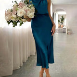 Abiti da damigella d'onore unici, senza maniche, con scollo alto e charme