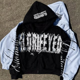 Felpa con cappuccio e zip retrò con stampa di lettere unica