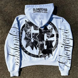 Felpa con cappuccio e zip retrò con stampa di lettere unica